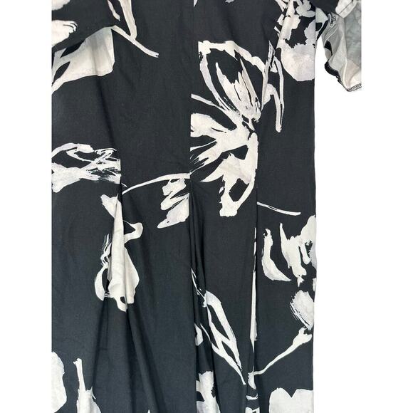 Lauren Ralph Lauren Black‎ White Floral Print Flutter Sleeve A-Line Dress Size 8 - Picture 3 of 13